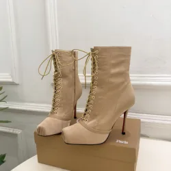 Christian Louboutin Women’s Beige Lace-Up Ankle Boots with 10cm Stiletto Heel & Red Sole #A69836 Christian Louboutin Women’s Beige Lace-Up Ankle Boots with 10cm Stiletto Heel & Red Sole #A69836