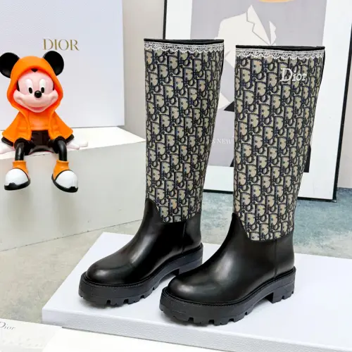 Dior 2026 AW Oblique Jacquard British‑Style Knee‑High Boots #A68530