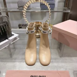 Dior J'ADIOR CD Logo Bow Chunky Heel Ankle Boots 8cm Heel #A68556