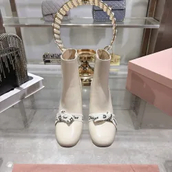 Dior J'ADIOR CD Logo Bow Chunky Heel Ankle Boots 8cm Heel #A68557