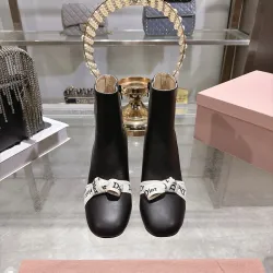 Dior J'ADIOR CD Logo Bow Chunky Heel Ankle Boots 8cm Heel #A68559