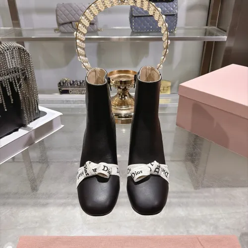 Dior J'ADIOR CD Logo Bow Chunky Heel Ankle Boots 8cm Heel #A68559
