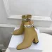 Dior Women’s Tan Leather Ankle Boots with Signature Tape Strap and Block Heel #A69897