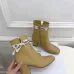 Dior Women’s Tan Leather Ankle Boots with Signature Tape Strap and Block Heel #A69897