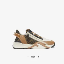 Fendi Flow Trainers Brown FF jacquard and beige leather low-tops #B61120