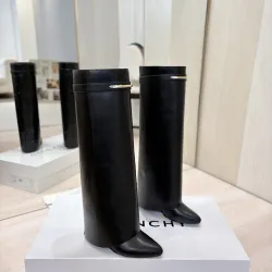 Givenchy Women’s Black Leather Knee-High Boots with Gold Strap & Pointed Toe #A69808