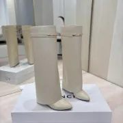 Givenchy Women’s Cream Leather Knee-High Boots with Gold Strap & Pointed Toe #A69811