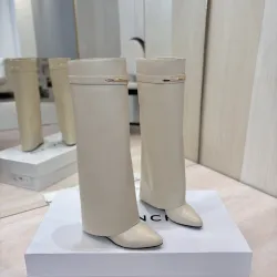 Givenchy Women’s Cream Leather Knee-High Boots with Gold Strap & Pointed Toe #A69811