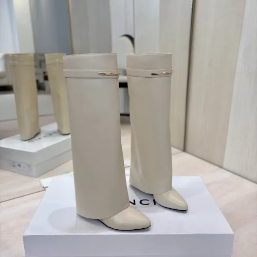 Givenchy Women’s Cream Leather Knee-High Boots with Gold Strap & Pointed Toe #A69811