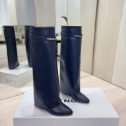 Givenchy Women’s Navy Leather Knee-High Boots with Gold Strap & Pointed Toe #A69810