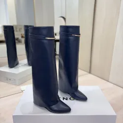 Givenchy Women’s Navy Leather Knee-High Boots with Gold Strap & Pointed Toe #A69810