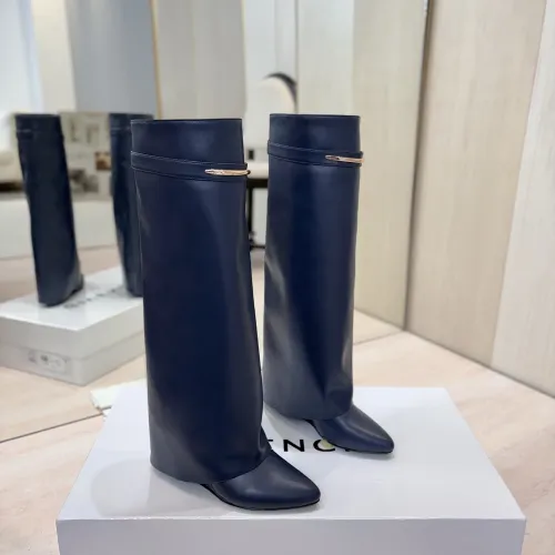 Givenchy Women’s Navy Leather Knee-High Boots with Gold Strap & Pointed Toe #A69810