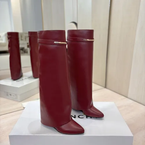 Givenchy Women’s Red Leather Knee-High Boots with Gold Strap & Pointed Toe #A69809