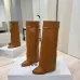 Givenchy Women’s Tan Leather Knee-High Boots with Gold Accent Strap and Pointed Toe #A69806