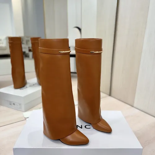 Givenchy Women’s Tan Leather Knee-High Boots with Gold Accent Strap and Pointed Toe #A69806