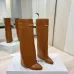 Givenchy Women’s Tan Leather Knee-High Boots with Gold Accent Strap and Pointed Toe #A69806