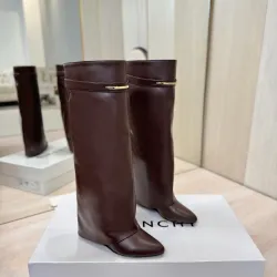 Givenchy Women’s Tan Leather Knee-High Boots with Gold Strap & Pointed Toe #A69807