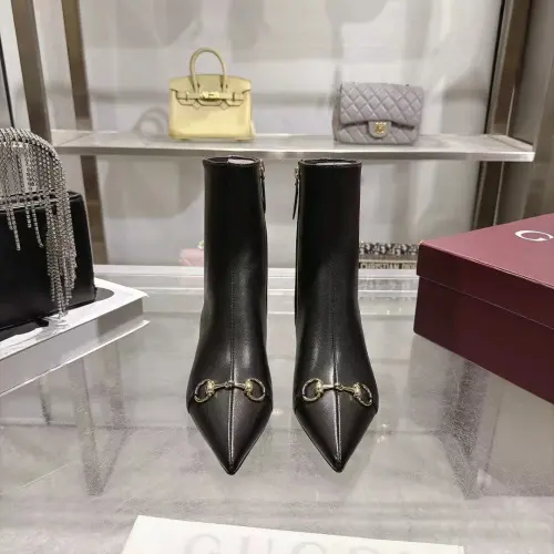 Gucci GG Metal‑Buckle Pointed‑Toe Stiletto Ankle Boots 5.5cm Heel #A68611