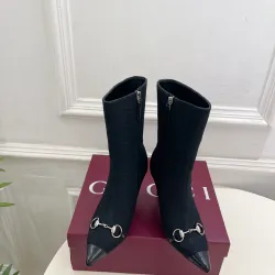 Gucci GG Monogram Pointed‑Toe High‑Heel Ankle Boots 8.5cm Heel #A68541