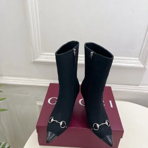 Gucci GG Monogram Pointed‑Toe High‑Heel Ankle Boots 8.5cm Heel #A68541