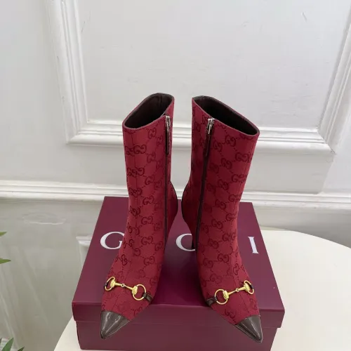 Gucci GG Monogram Pointed‑Toe High‑Heel Ankle Boots 8.5cm Heel #A68542