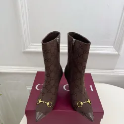Gucci GG Monogram Pointed‑Toe High‑Heel Ankle Boots 8.5cm Heel #A68543