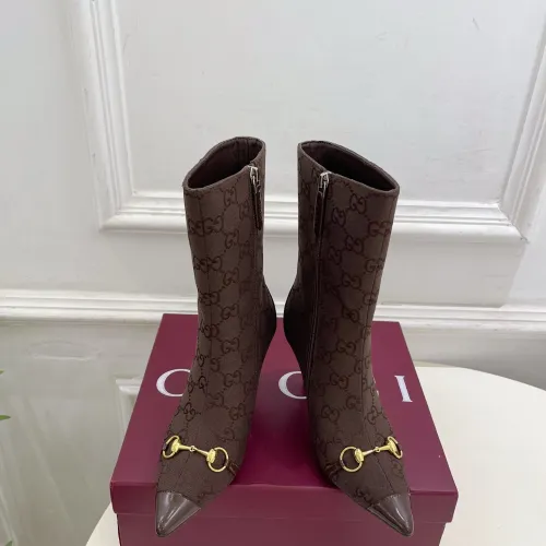 Gucci GG Monogram Pointed‑Toe High‑Heel Ankle Boots 8.5cm Heel #A68543
