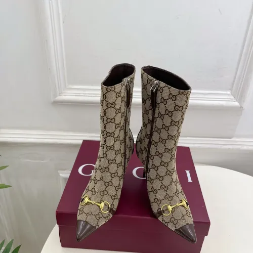Gucci GG Monogram Pointed‑Toe High‑Heel Ankle Boots 8.5cm Heel #A68544