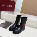 Gucci Women’s Black Leather Ankle Boots with Red/Green Web Strap & Buckle Detail #A69841