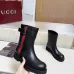 Gucci Women’s Black Leather Ankle Boots with Red/Green Web Strap & Buckle Detail #A69841