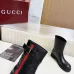 Gucci Women’s Black Leather Ankle Boots with Red/Green Web Strap & Buckle Detail #A69841