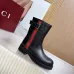Gucci Women’s Black Leather Ankle Boots with Red/Green Web Strap & Buckle Detail #A69841