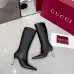 Gucci Women’s Black Leather Knee-High Boots with Pointed Toe & Gold Stiletto Heel #A69820