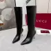 Gucci Women’s Black Leather Knee-High Boots with Pointed Toe & Gold Stiletto Heel #A69820