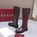 Gucci Women’s Brown Leather Knee-High Boots with Red/Green Web Stripe & Buckle Detail #A69885