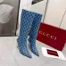 Gucci Women’s Denim-Textured Knee-High Boots with GG Monogram, Pointed Toe, Stiletto Heel #A69817