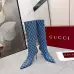 Gucci Women’s Denim-Textured Knee-High Boots with GG Monogram, Pointed Toe, Stiletto Heel #A69817