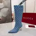 Gucci Women’s Denim-Textured Knee-High Boots with GG Monogram, Pointed Toe, Stiletto Heel #A69817