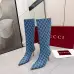 Gucci Women’s Denim-Textured Knee-High Boots with GG Monogram, Pointed Toe, Stiletto Heel #A69817