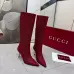 Gucci Women’s Red GG Canvas Knee-High Boots with Pointed Toe & Metal Stiletto Heel #A69818