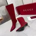 Gucci Women’s Red GG Canvas Knee-High Boots with Pointed Toe & Metal Stiletto Heel #A69818