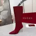 Gucci Women’s Red GG Canvas Knee-High Boots with Pointed Toe & Metal Stiletto Heel #A69818