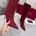 Gucci Women’s Red GG Canvas Knee-High Boots with Pointed Toe & Metal Stiletto Heel #A69818