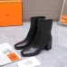 HERMES Black Leather Ankle Boots for Women, Square Toe Heel, Side Zip Closure #A69882