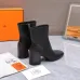 HERMES Black Leather Ankle Boots for Women, Square Toe Heel, Side Zip Closure #A69882