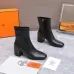 HERMES Black Leather Ankle Boots for Women, Square Toe Heel, Side Zip Closure #A69882