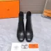 HERMES Black Leather Ankle Boots for Women, Square Toe Heel, Side Zip Closure #A69882