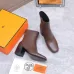 HERMES Brown Leather Ankle Boots with Block Heel, Side Zip Closure, Square Toe Women’s Shoes #A69883