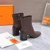 HERMES Brown Leather Ankle Boots with Block Heel, Side Zip Closure, Square Toe Women’s Shoes #A69883