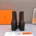 HERMES Brown Leather Ankle Boots with Block Heel, Side Zip Closure, Square Toe Women’s Shoes #A69883